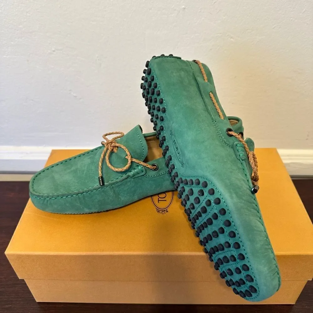 TOD’S Men’s laccetto Green Soft Suede driving slip-on Loafers Sz US 5,5/EU38 NIB